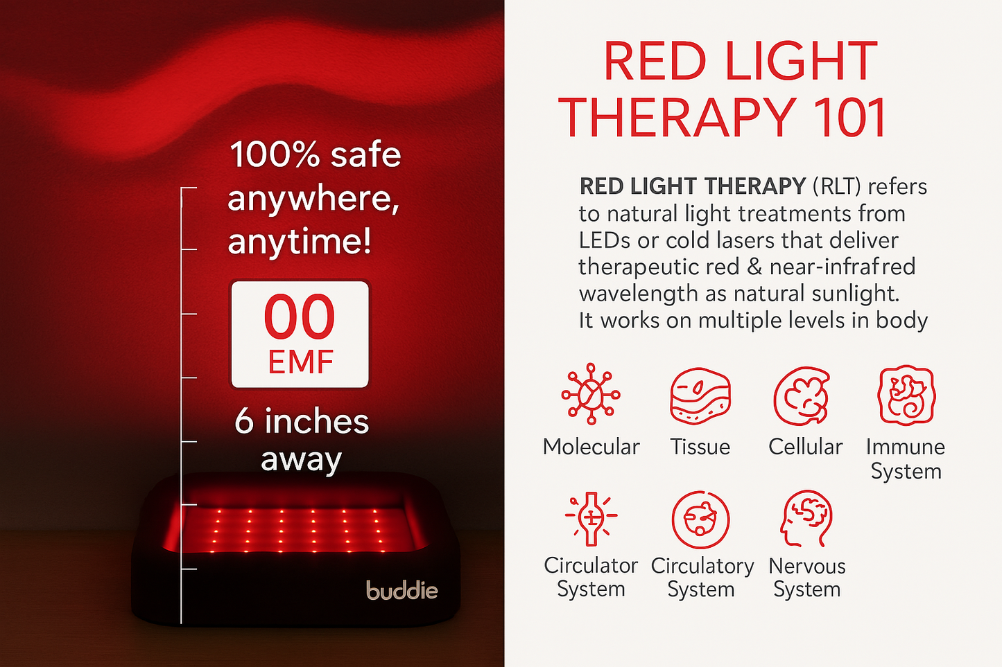 Buddie Red Light + PEMF Bed – The World’s First Healing Bed for Dogs